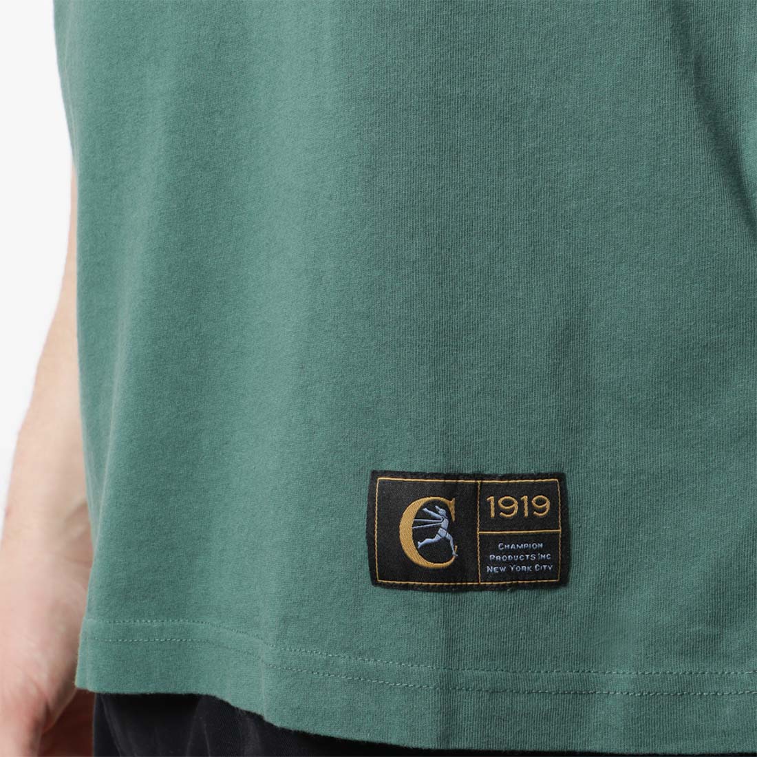 Champion Reverse Weave Archive T-Shirt, Forest Green, Detail Shot 3