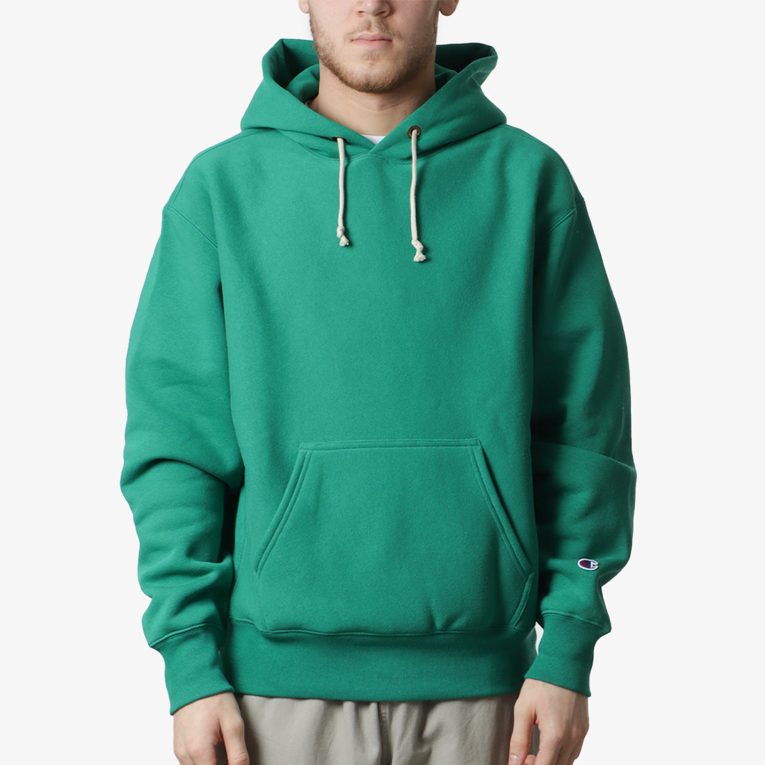 Champion Reverse Weave Boxy Fit Hoodie, Bright Green, Detail Shot 1