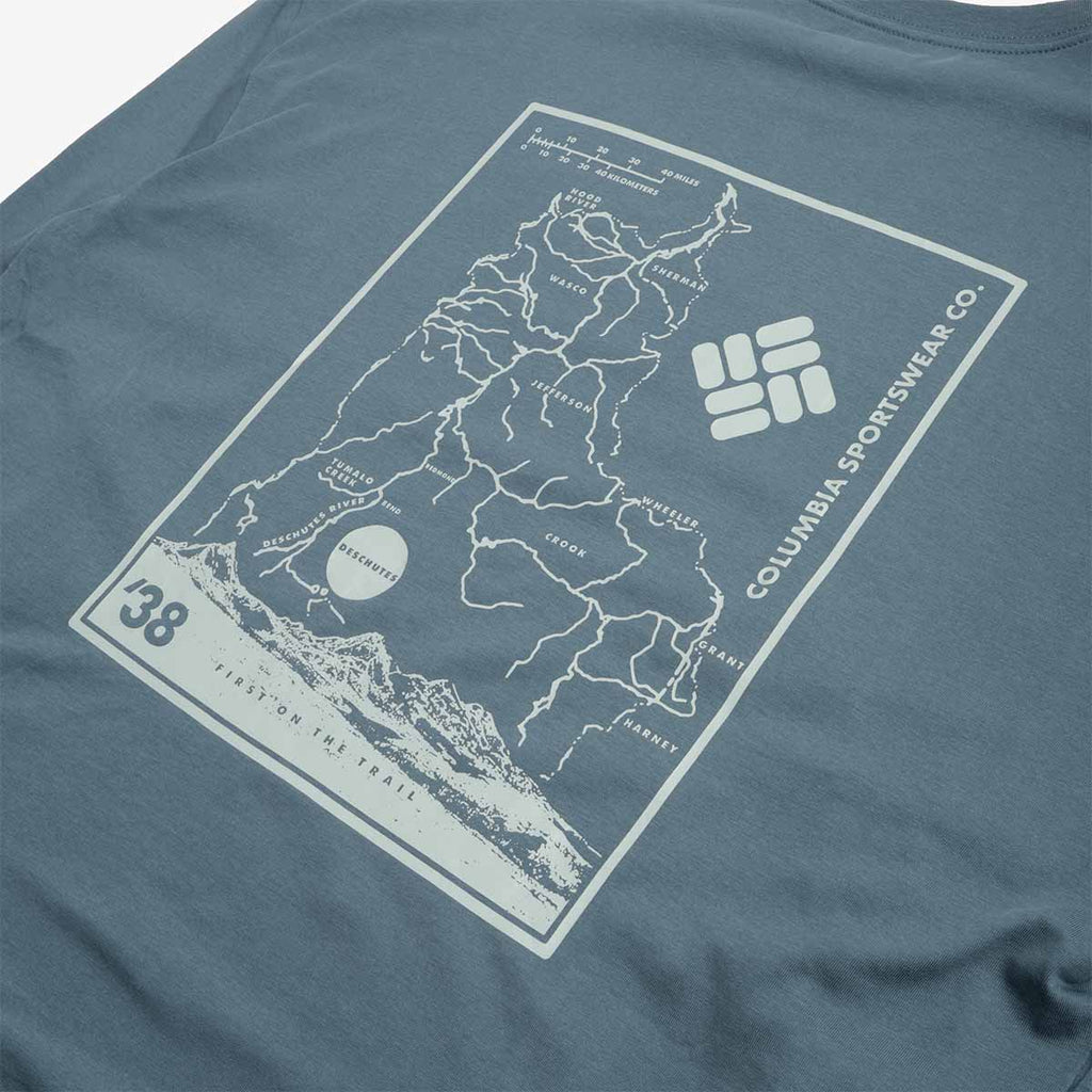 Columbia Black Butte Long Sleeve Graphic T-Shirt, Everblue Trailmap, Detail Shot 4