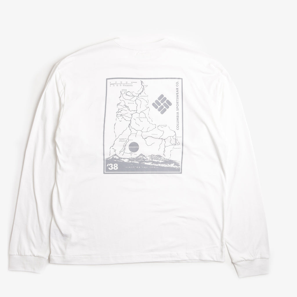 Columbia Black Butte Long Sleeve Graphic T-Shirt, White Trailmap, Detail Shot 3