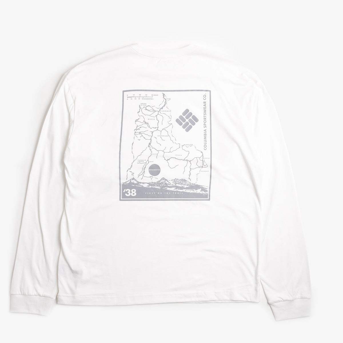 Columbia Black Butte Long Sleeve Graphic T-Shirt, White Trailmap, Detail Shot 3
