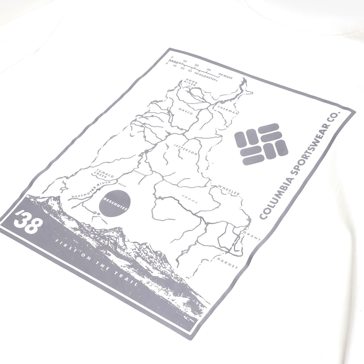 main Columbia Black Butte Long Sleeve Graphic T-Shirt, White Trailmap, Detail Shot 2