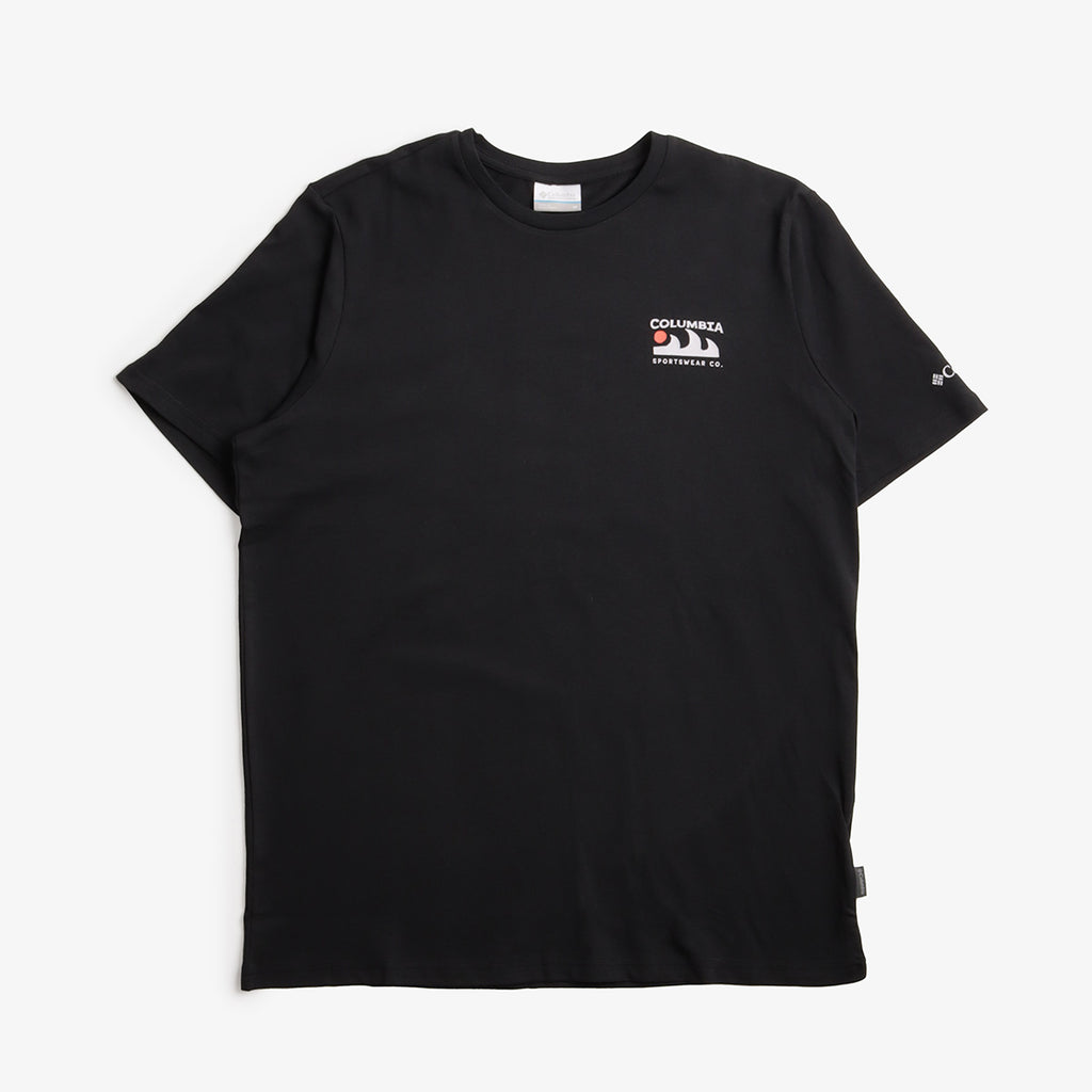 Columbia Explorers Canyon Back Graphic T-Shirt, Black Peaks and Waves, Detail Shot 2