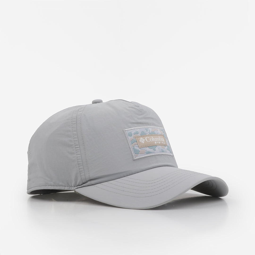 main Columbia PFG Lost Waters Snap Back Cap, Cool Grey Duck Camo Patch, Detail Shot 1
