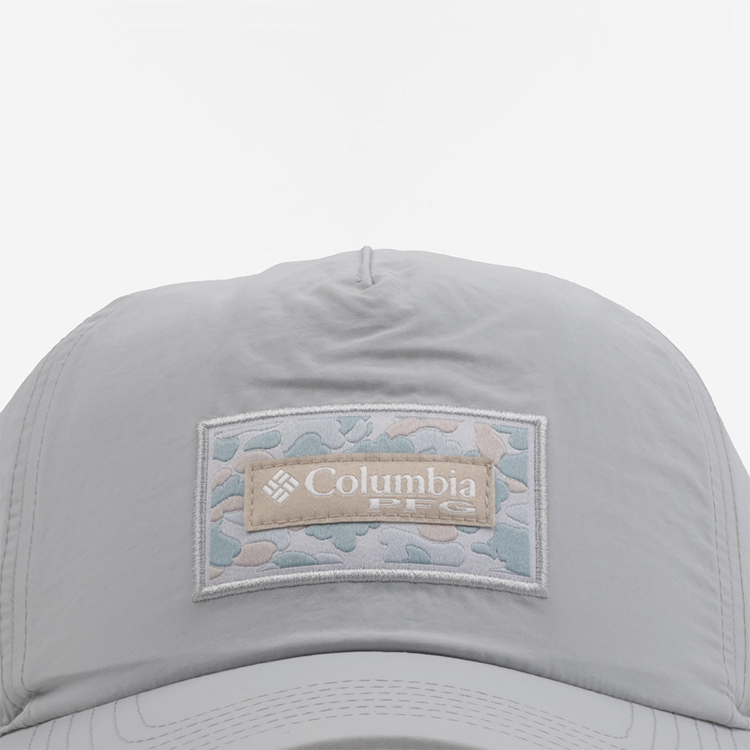 main Columbia PFG Lost Waters Snap Back Cap, Cool Grey Duck Camo Patch, Detail Shot 2