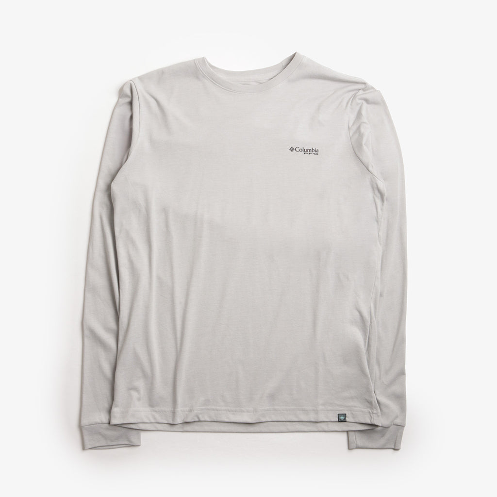 Columbia PFG Uncharted Graphic Long Sleeve T-Shirt, Cool Grey Heather Redfish, Detail Shot 1