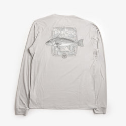 thumbnail Columbia PFG Uncharted Graphic Long Sleeve T-Shirt, Cool Grey Heather Redfish, Detail Shot 2