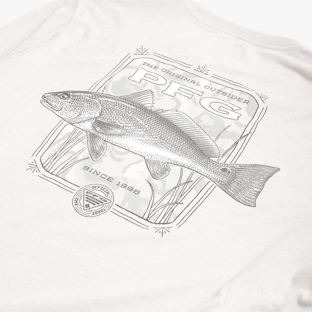 Columbia PFG Uncharted Graphic Long Sleeve T-Shirt, Cool Grey Heather Redfish, Detail Shot 5