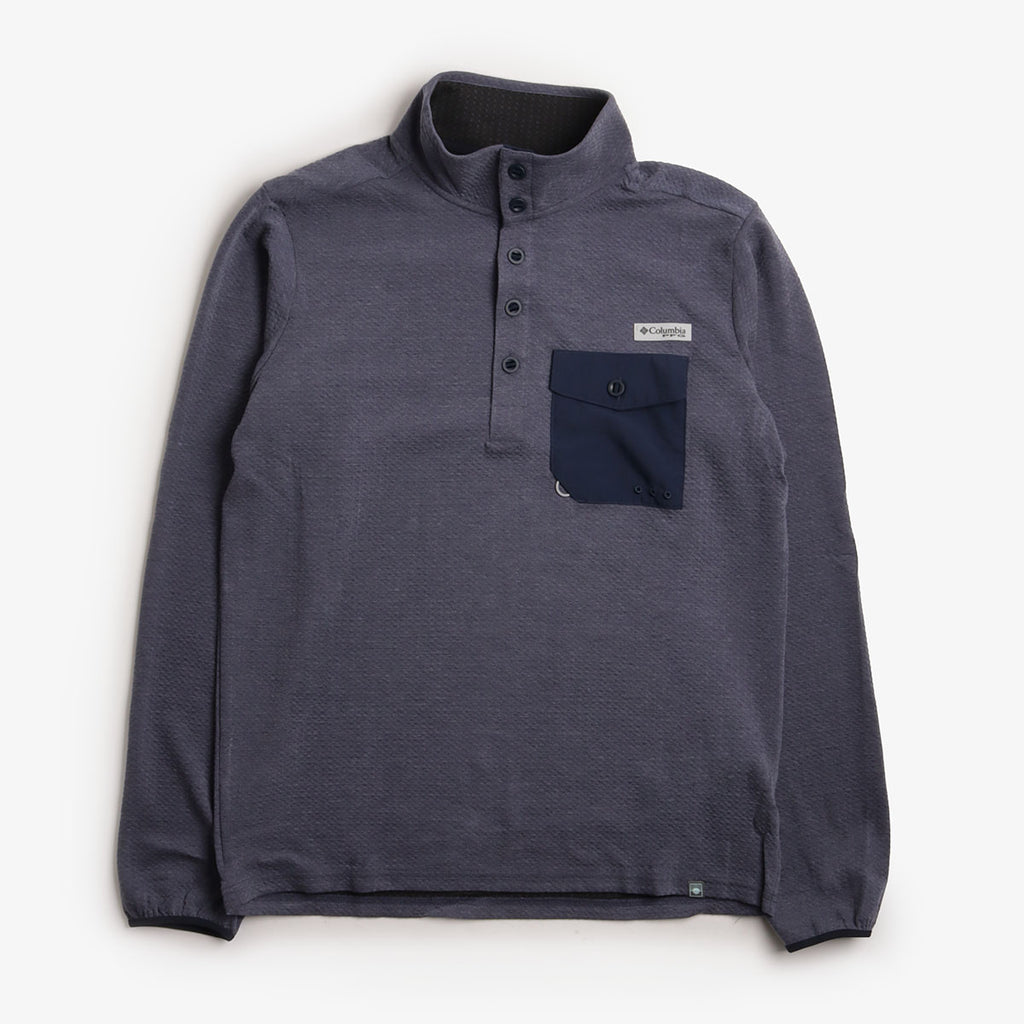 Columbia PFG Uncharted Half Snap Long Sleeve T-Shirt, Nocturnal, Detail Shot 1
