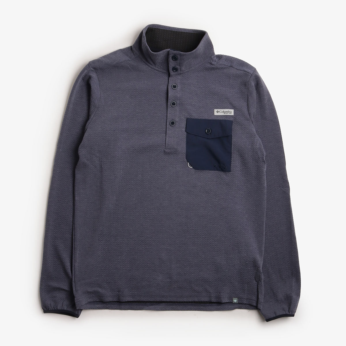 main Columbia PFG Uncharted Half Snap Long Sleeve T-Shirt, Nocturnal, Detail Shot 1