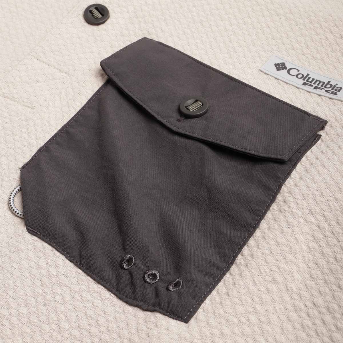 Columbia PFG Uncharted Half Snap Long Sleeve T-Shirt, Dark Stone, Detail Shot 3