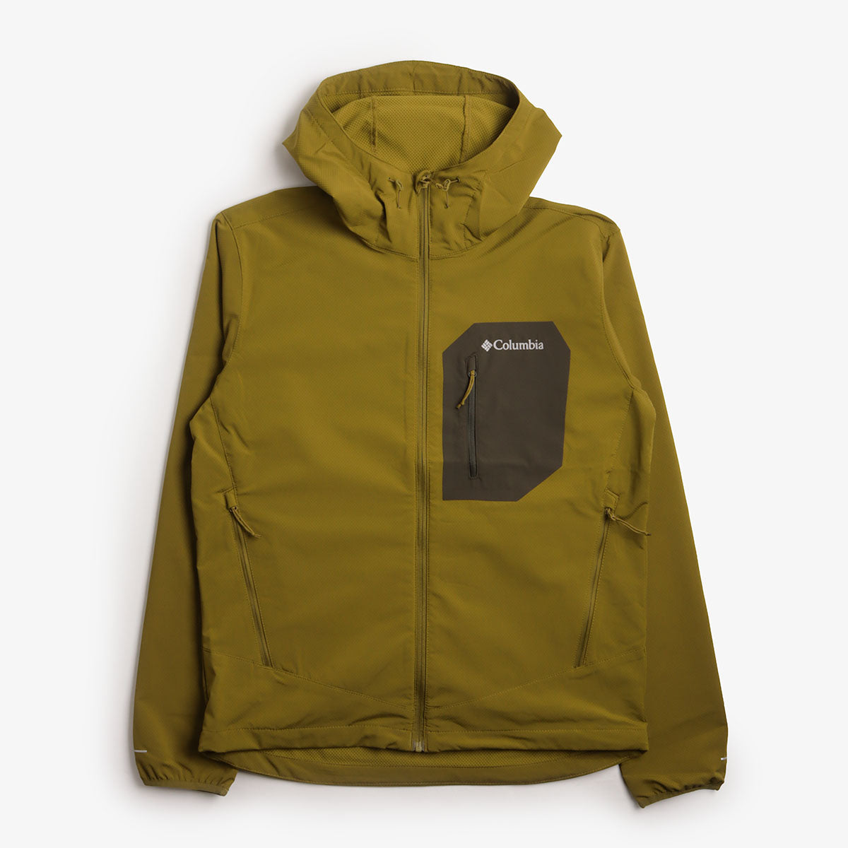main Columbia Tall Heights III Hooded Softshell Jacket, Mossy Green Greenscape, Detail Shot 1