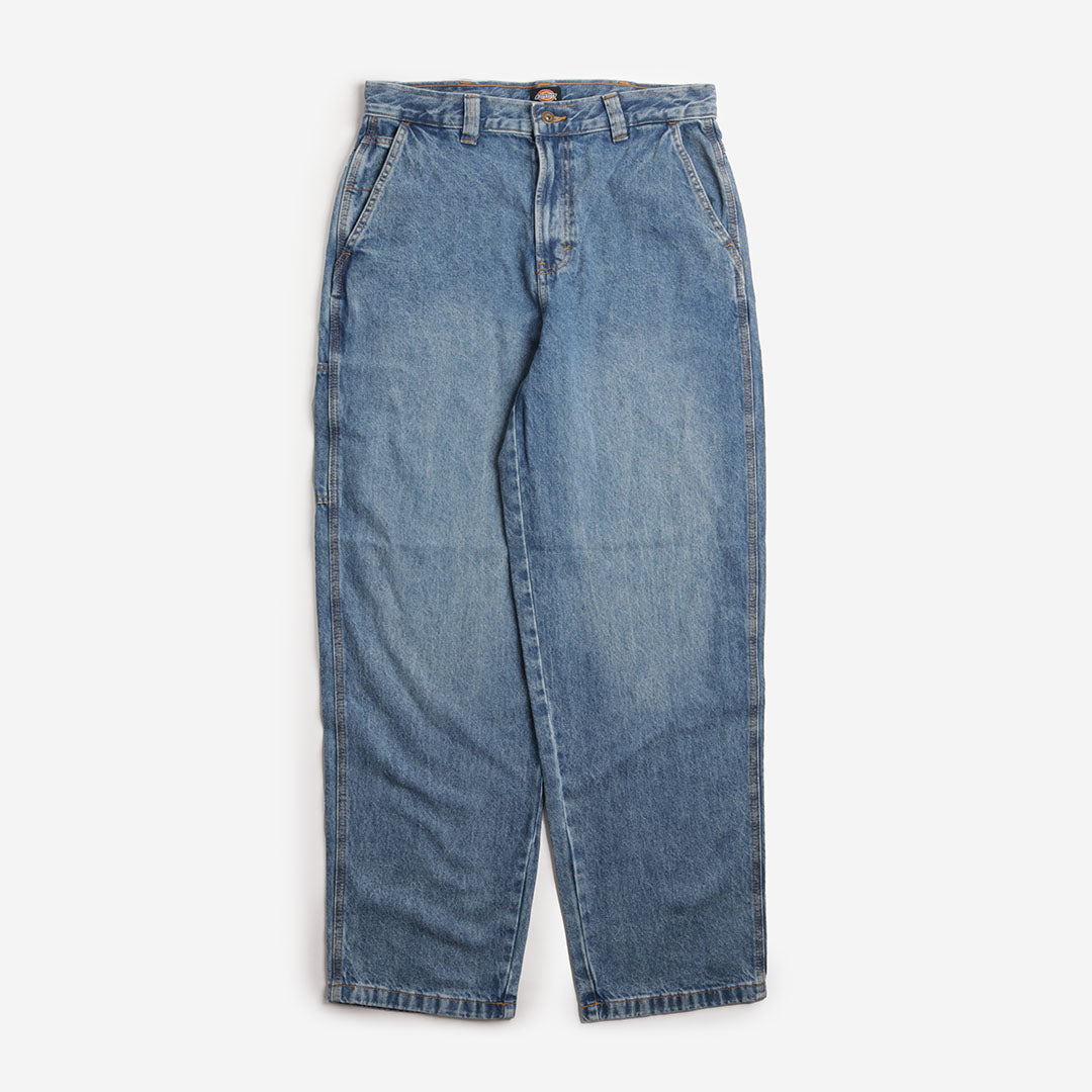Dickies Madison Baggy Fit Denim Trousers, Rinsed Blue with Fade, Detail Shot 1