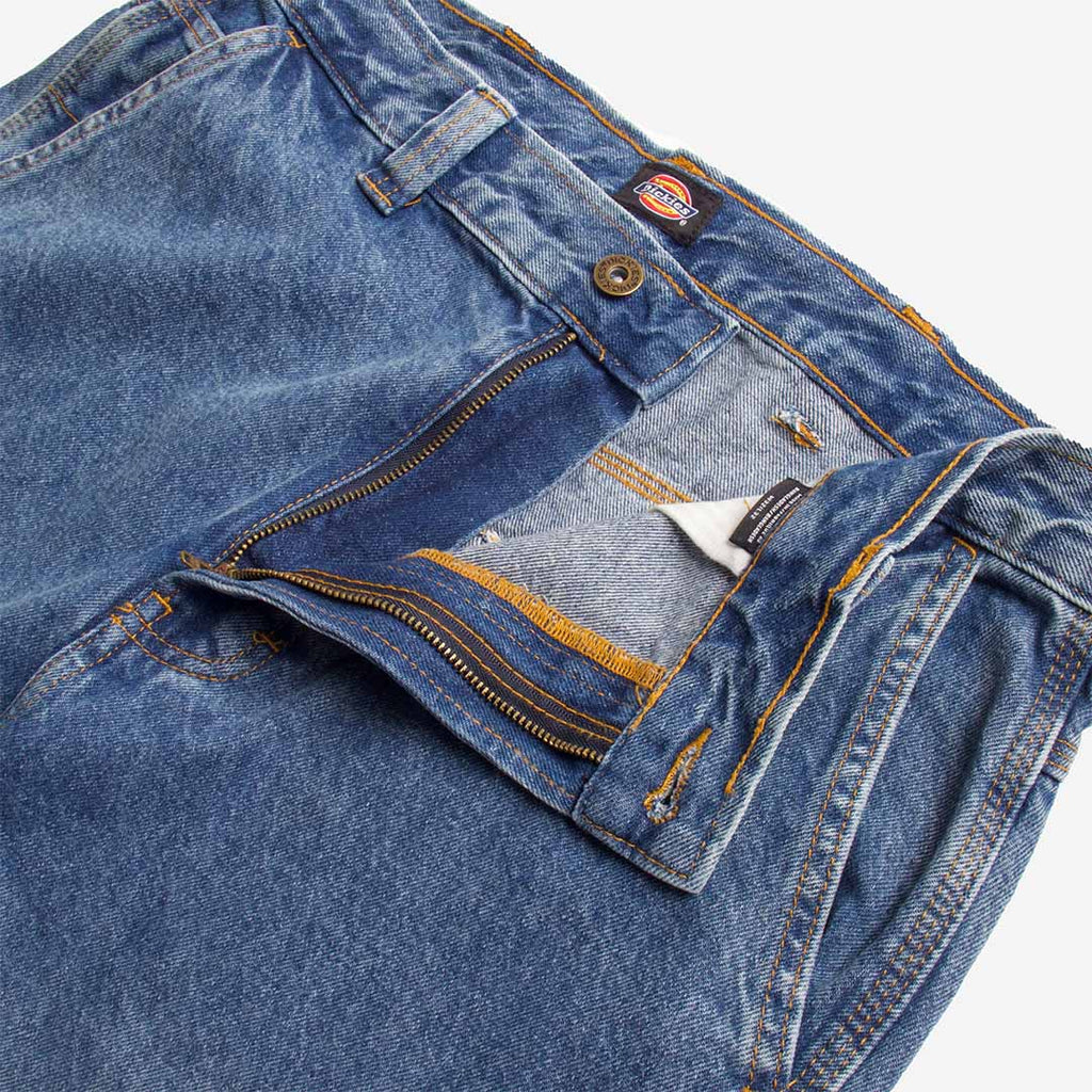 Dickies Madison Baggy Fit Denim Trousers, Rinsed Blue with Fade, Detail Shot 3