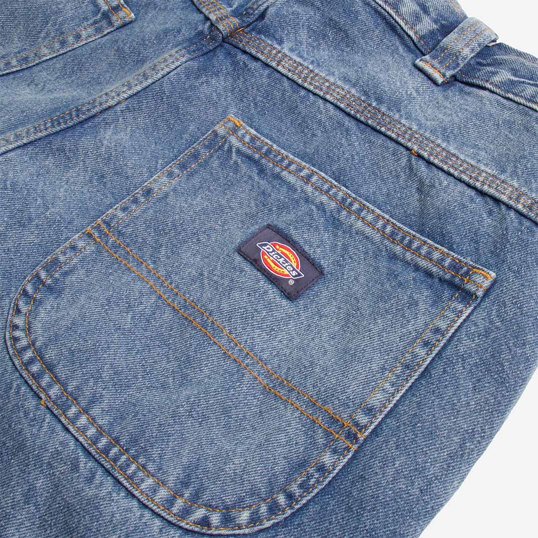 Dickies Madison Baggy Fit Denim Trousers, Rinsed Blue with Fade, Detail Shot 5
