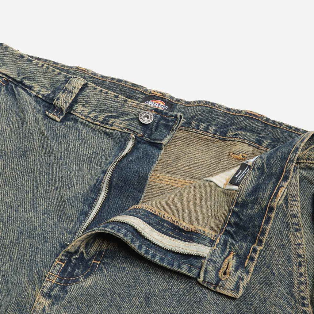 Dickies Madison Denim Trousers, Yellow Fade Indigo, Detail Shot 2