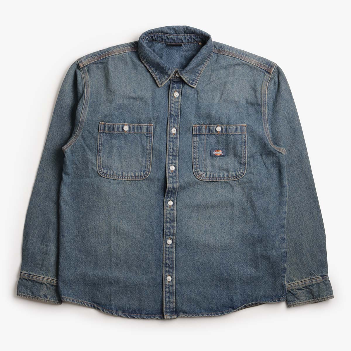 Dickies Mechanic Denim Shirt, Khaki Tinted Blue, Detail Shot 1