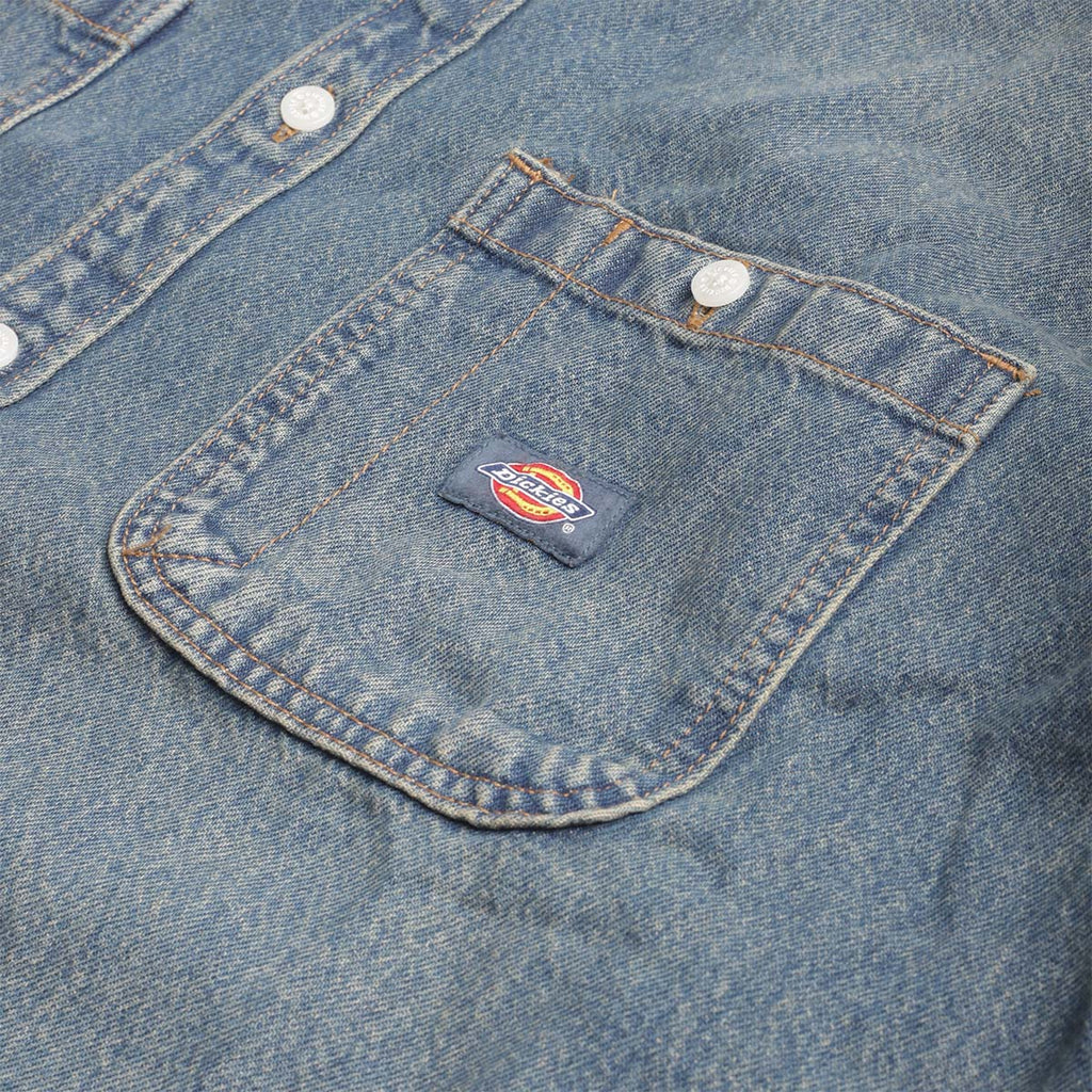 Dickies Mechanic Denim Shirt, Khaki Tinted Blue, Detail Shot 3