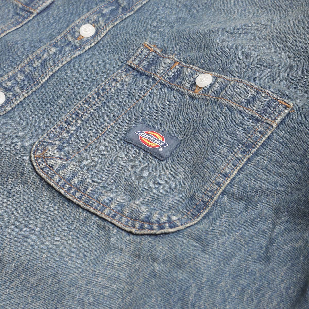 Dickies Mechanic Denim Shirt, Khaki Tinted Blue, Detail Shot 3