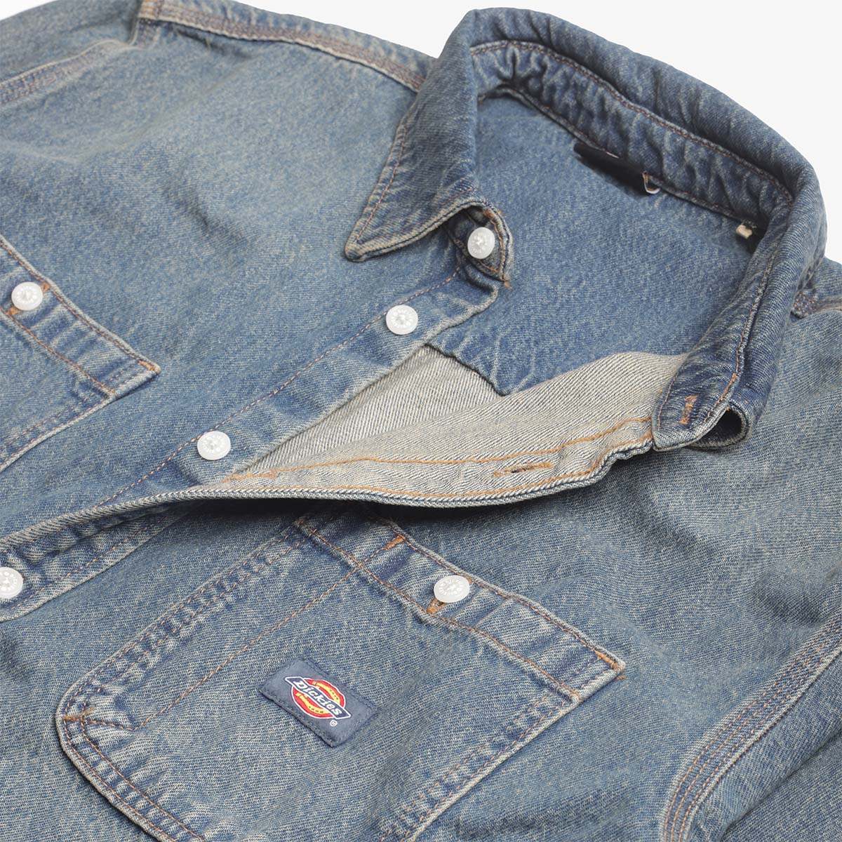 Dickies Mechanic Denim Shirt, Khaki Tinted Blue, Detail Shot 5
