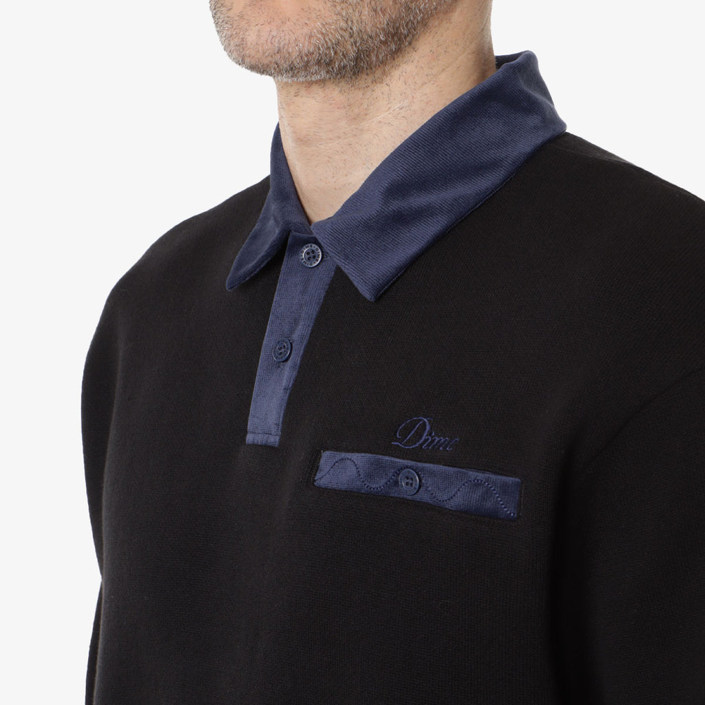 Dime Casino Rugby Polo Shirt, Black, Detail Shot 2