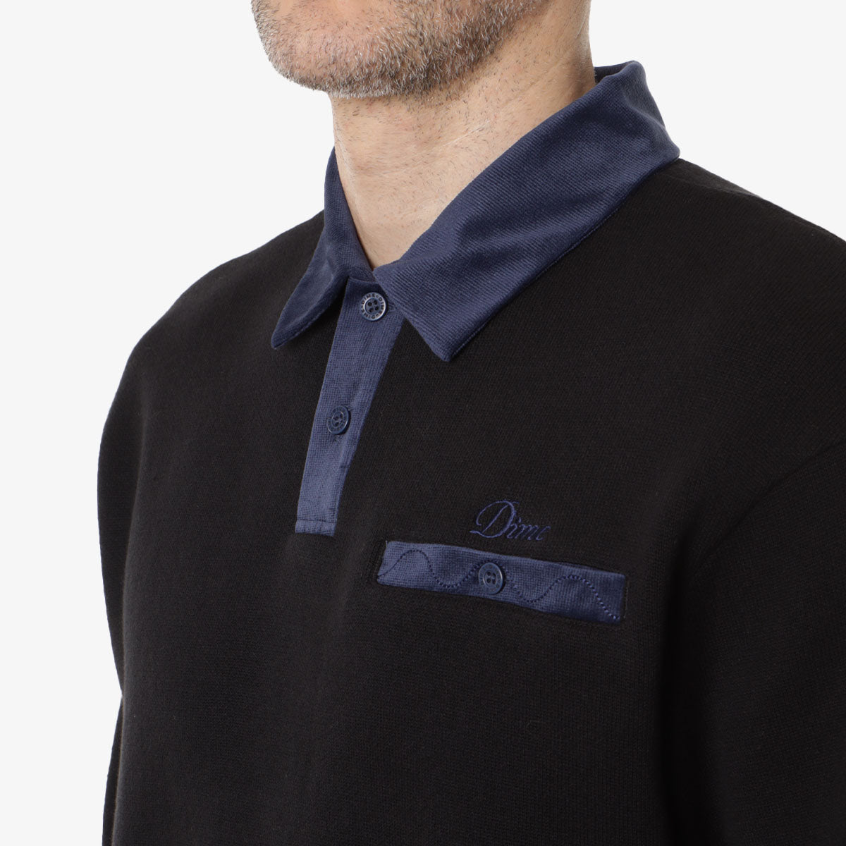 Dime Casino Rugby Polo Shirt, Black, Detail Shot 2