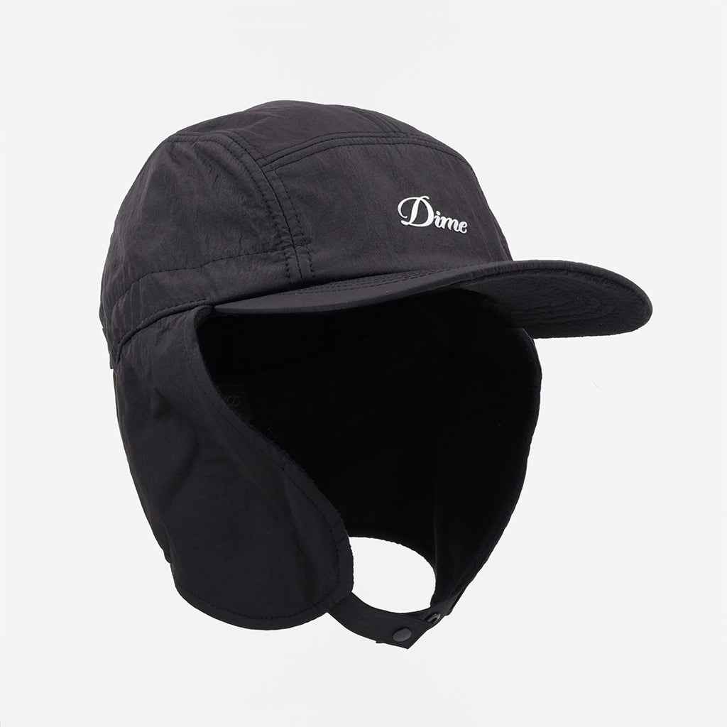 Dime Cursive Earflap Cap, Black, Detail Shot 1