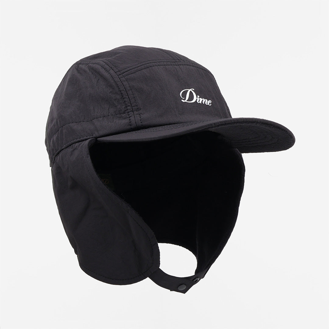 Dime Cursive Earflap Cap, Black, Detail Shot 1
