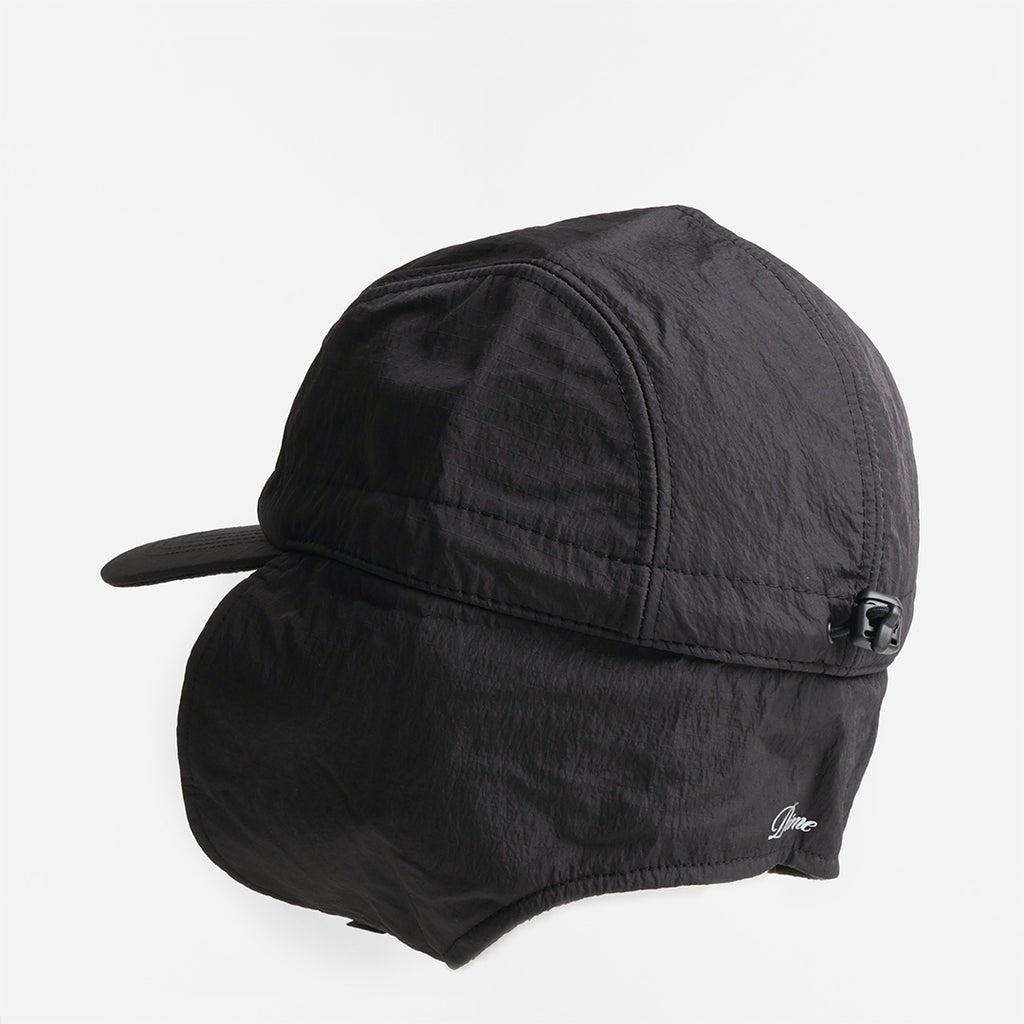 Dime Cursive Earflap Cap, Black, Detail Shot 3
