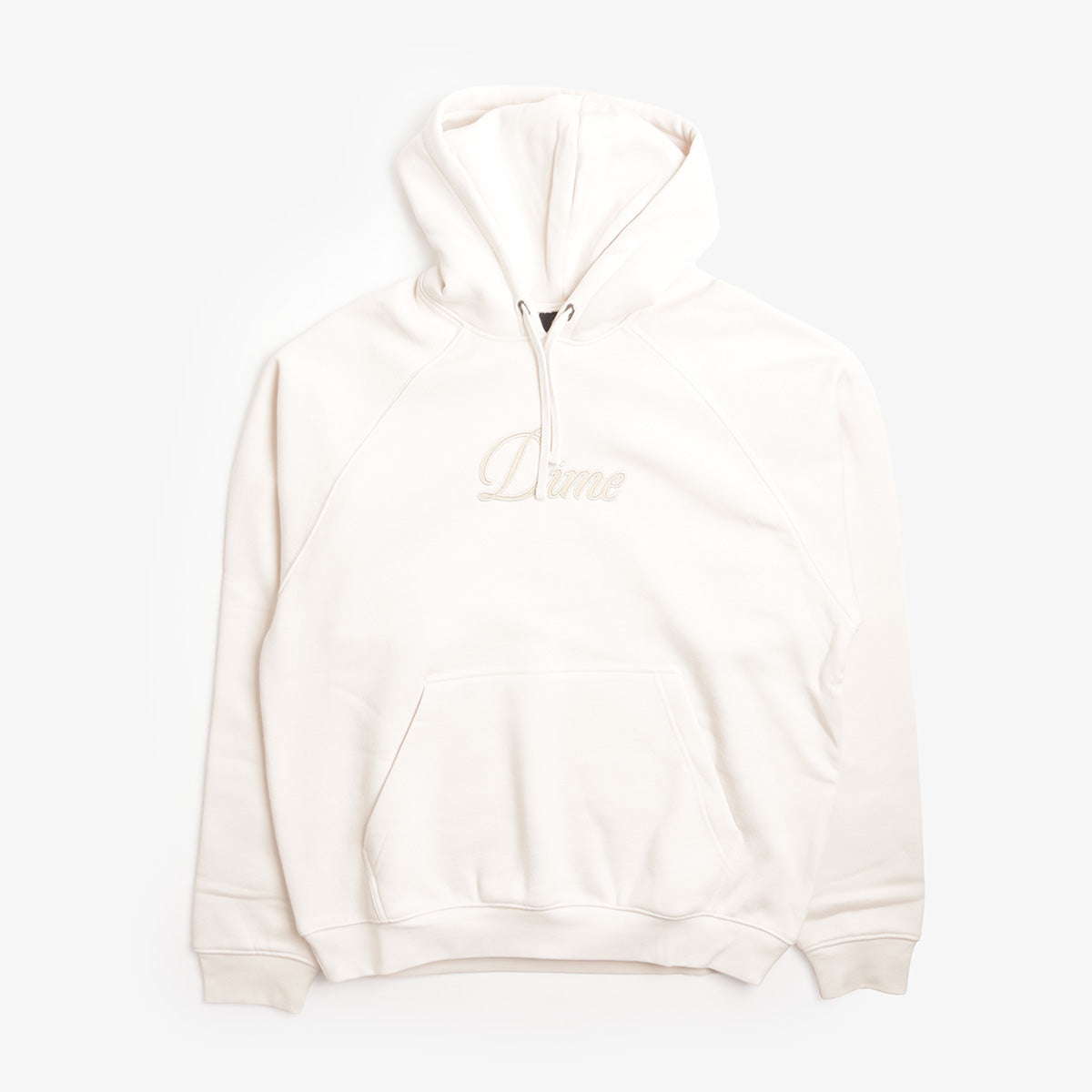 Dime Cursive Hoodie in Cream, front view