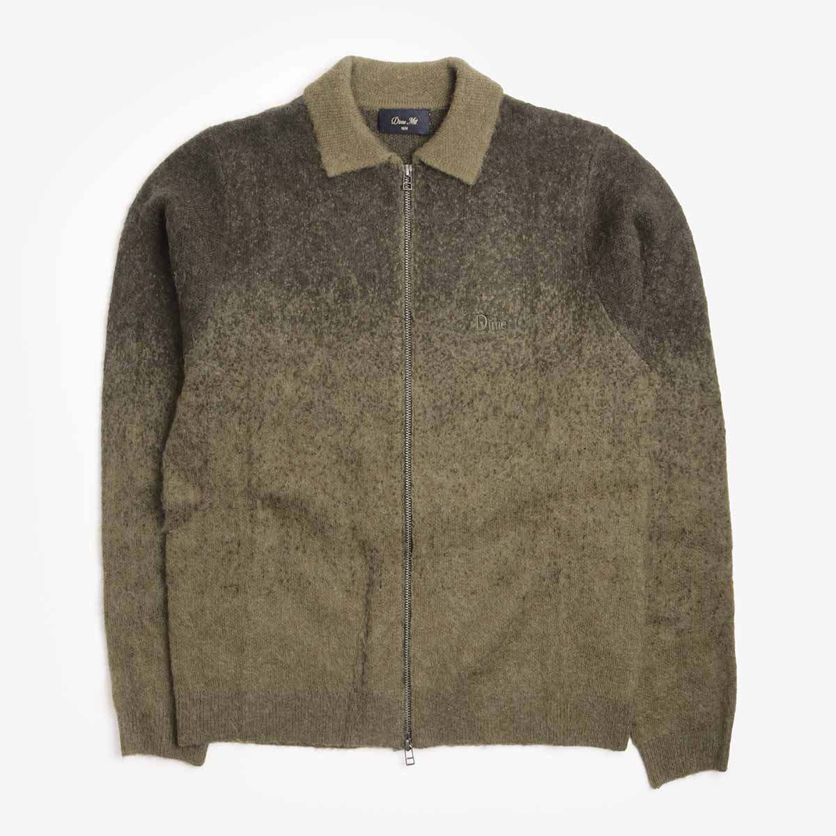 Dime Mohair Double Zip Knit in Forest Green, front view