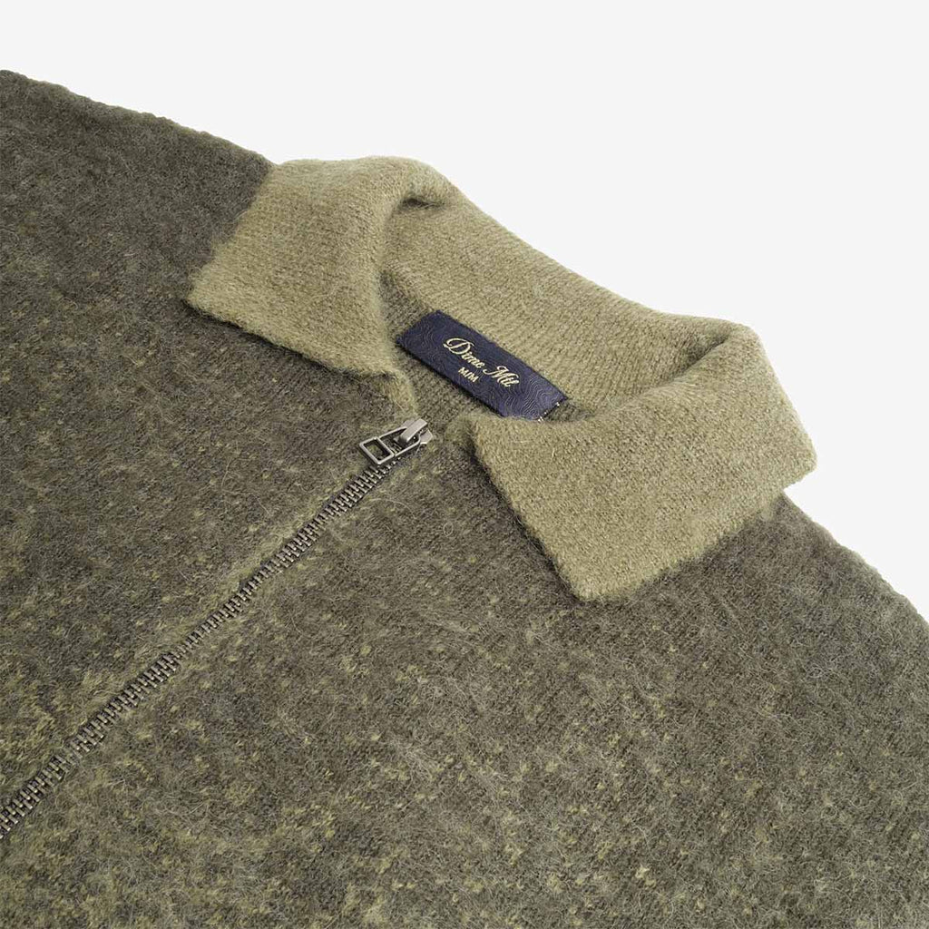 Brushed mohair collar and zip pull, Dime knit