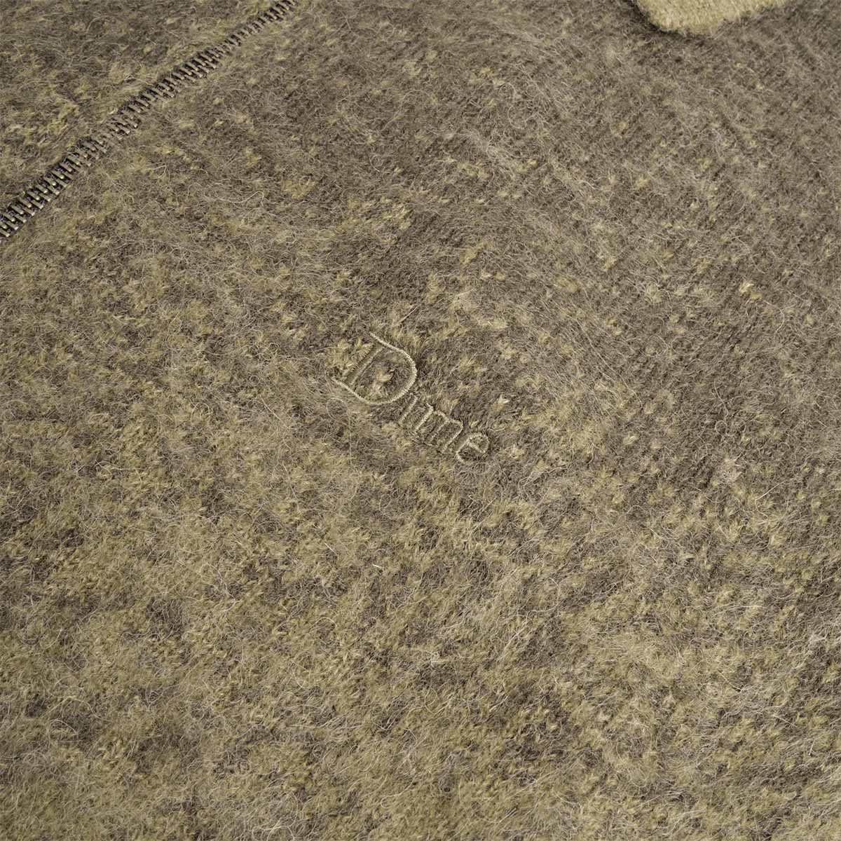 Embossed Dime logo on forest green mohair knit