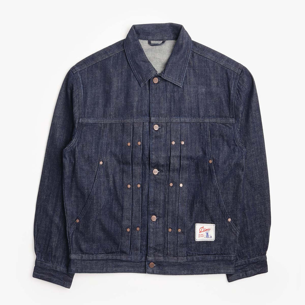 Dime Pleated Denim Jacket in Indigo, front view