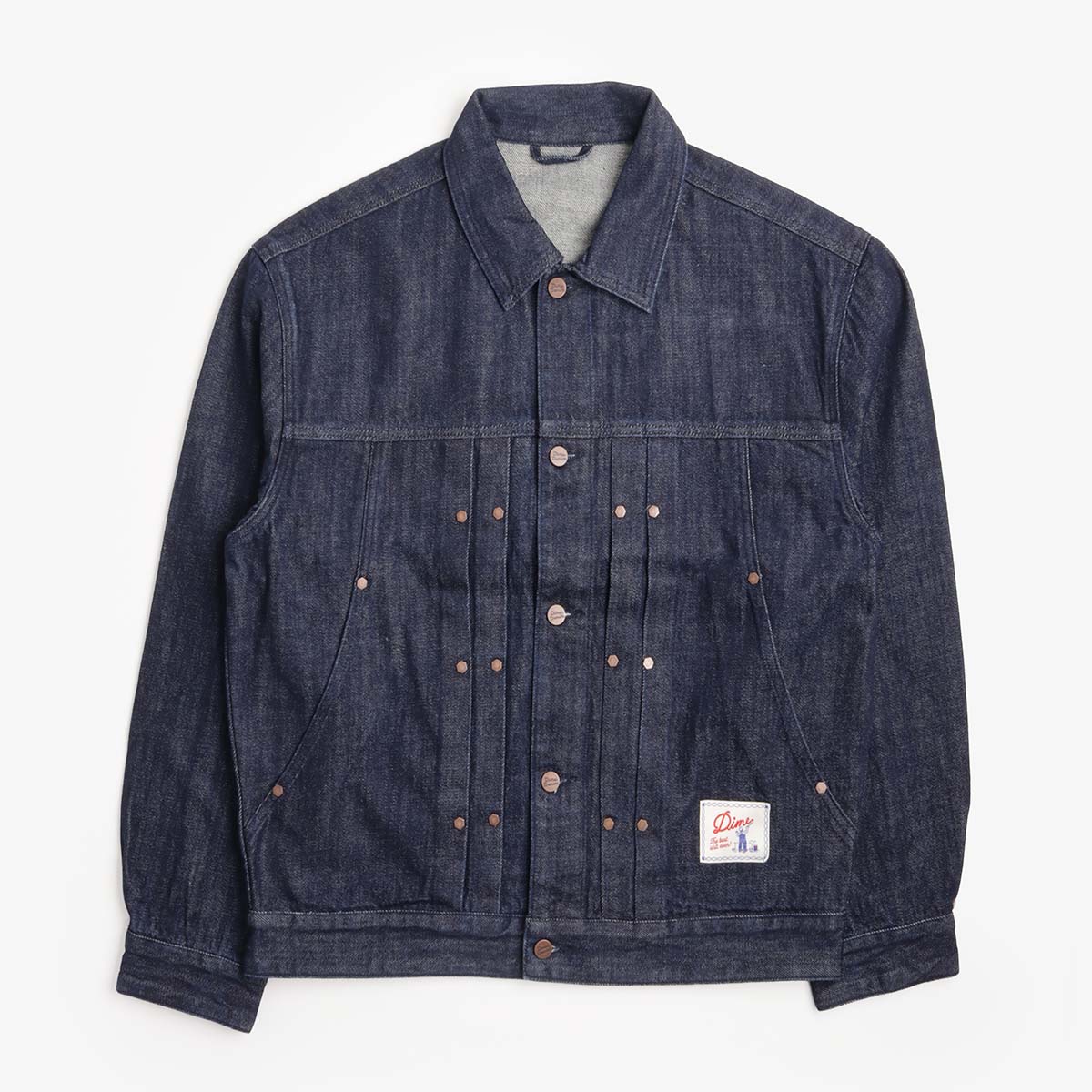 Dime Pleated Denim Jacket in Indigo, front view