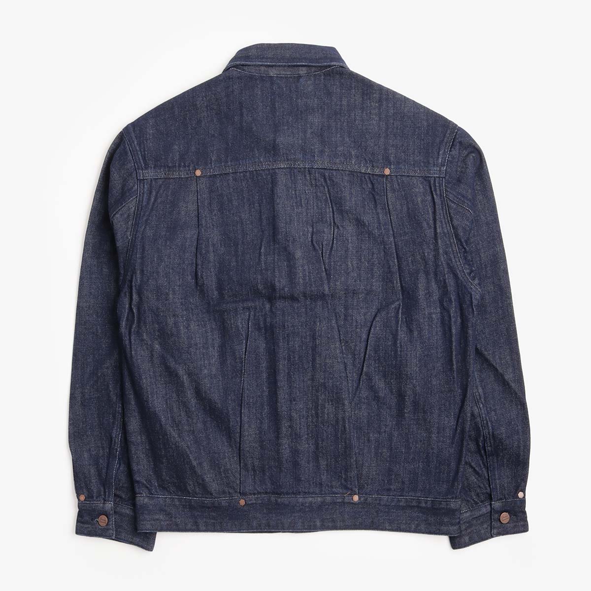 Dime Pleated Denim Jacket in Indigo, back view