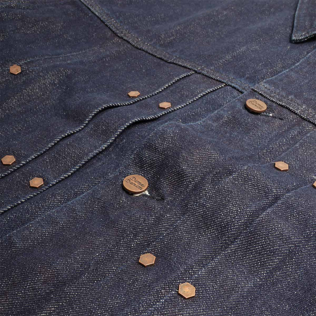Copper buttons and pleated front, Dime denim jacket