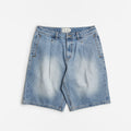 Dime Pleated Denim Shorts, Blue Washed, Detail Shot 1