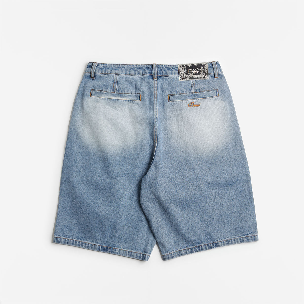 Dime Pleated Denim Shorts, Blue Washed, Detail Shot 5