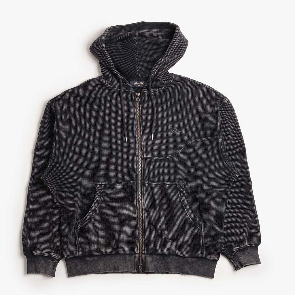 Dime Premium Waffle Zip Hoodie, Faded Black, Detail Shot 1