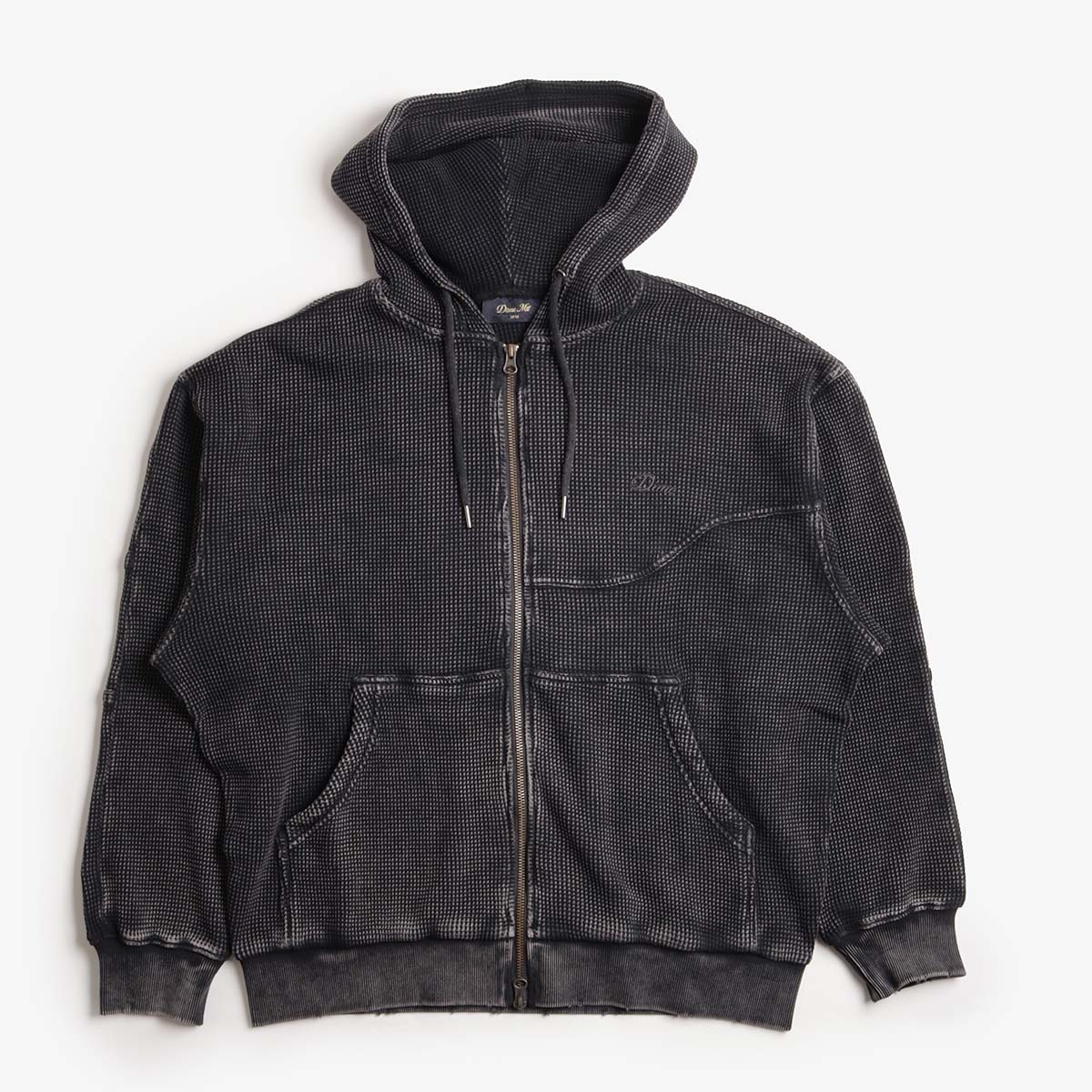 Dime Premium Waffle Zip Hoodie, Faded Black, Detail Shot 1