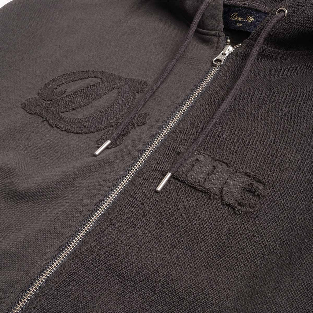 Dime Reverse French Terry Zip Hoodie, Vintage Black, Detail Shot 2