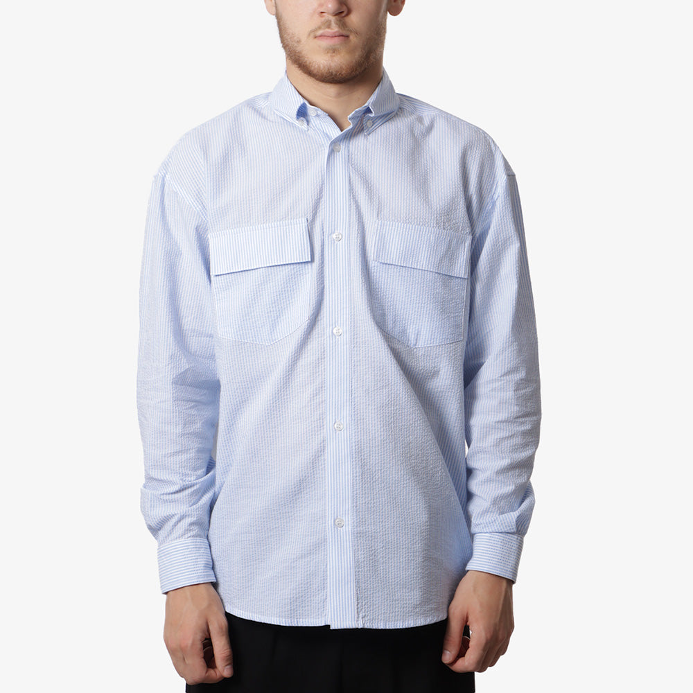 Dispatches Foreman Seersucker Shirt, Blue Stripes, Detail Shot 1