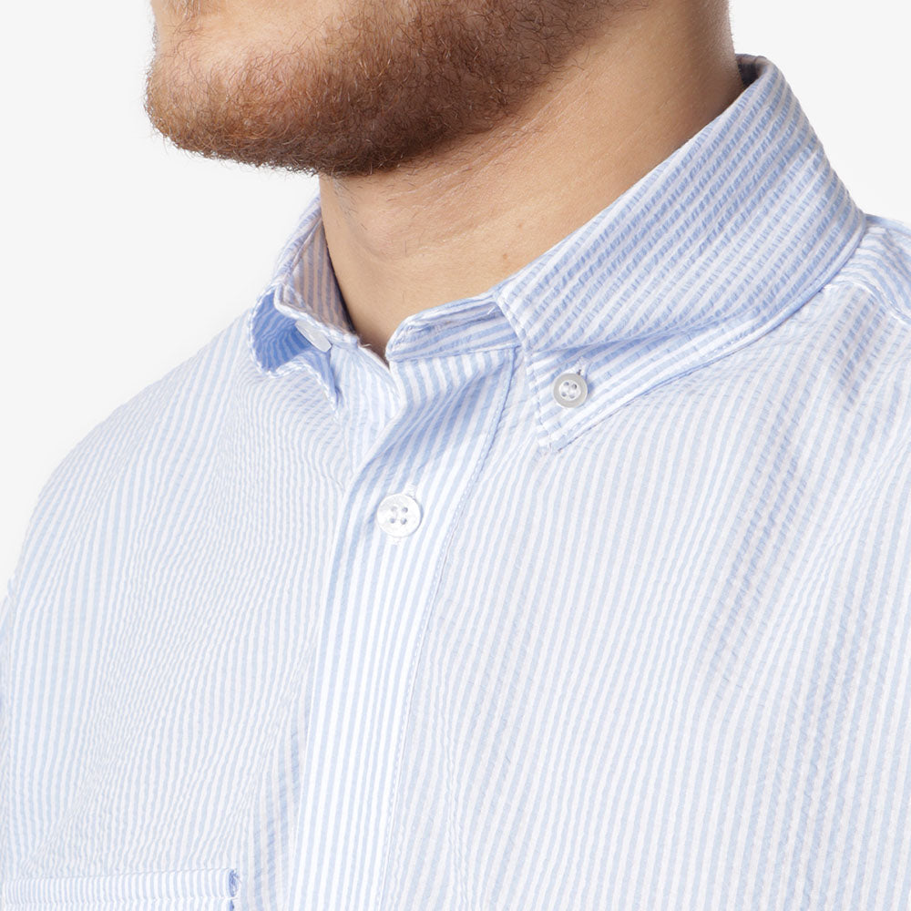Dispatches Foreman Seersucker Shirt, Blue Stripes, Detail Shot 3