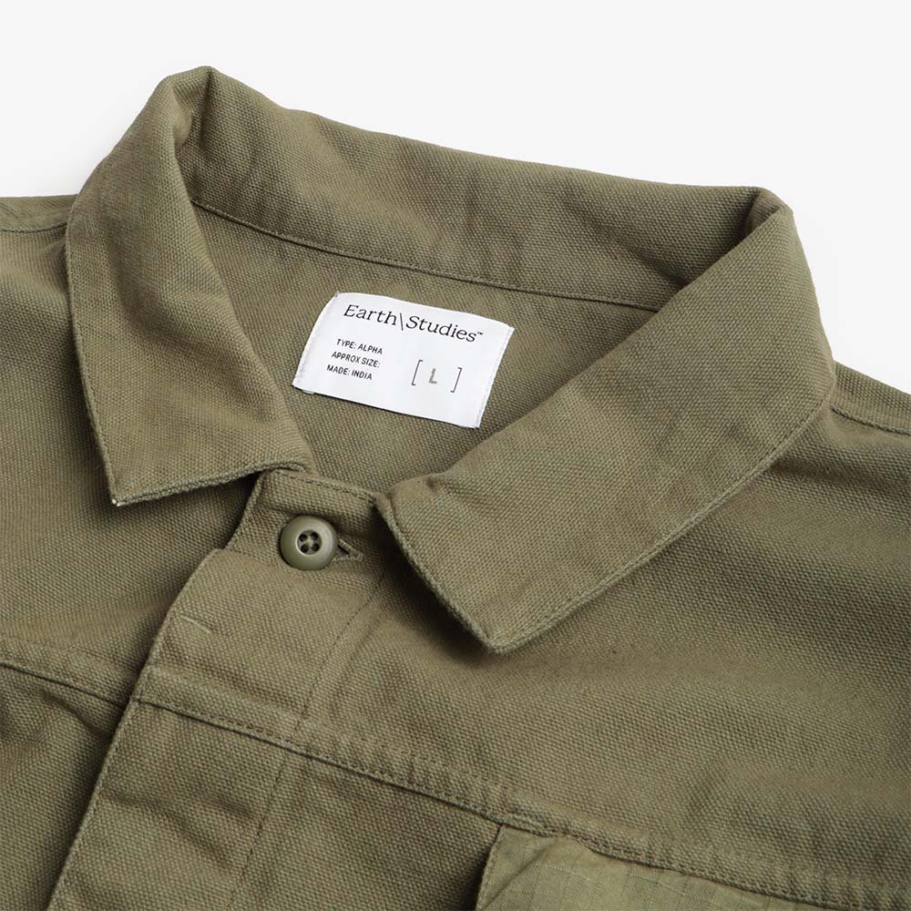 Earth\Studies MS-120 Shift Jacket, Olea, Detail Shot 4