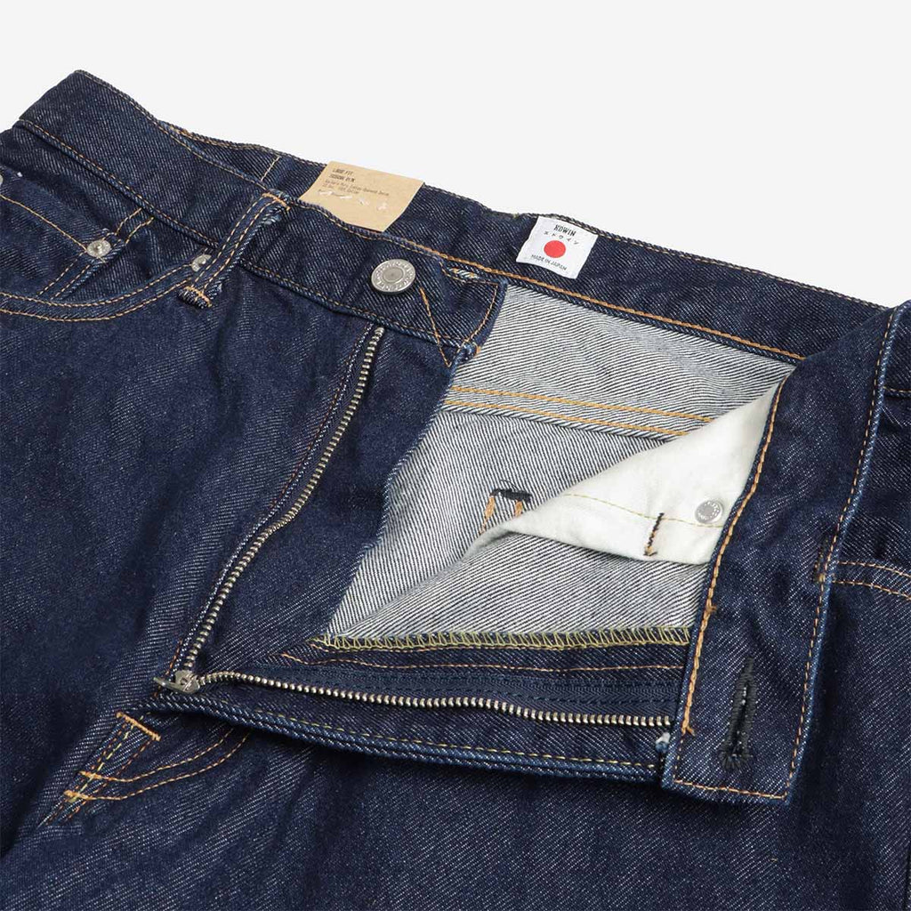 Edwin Loose Fit Kaihara Pure Indigo Openend 12.5oz Denim Jeans, Blue - Rinsed, Detail Shot 2