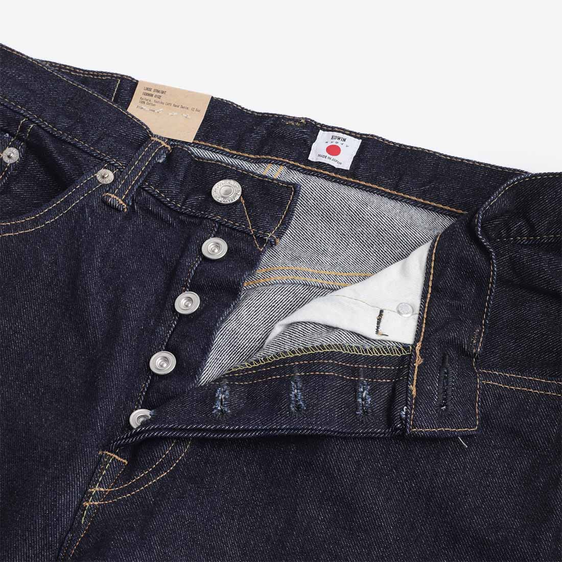Edwin Loose Straight Kaihara Yoshiko 12.5oz Left Hand Denim Jeans, Blue - Rinsed, Detail Shot 3