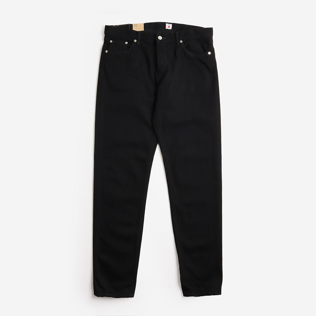 Edwin Regular Tapered Kaihara 13oz Right Hand Black Denim Jeans, Unwashed, Detail Shot 1
