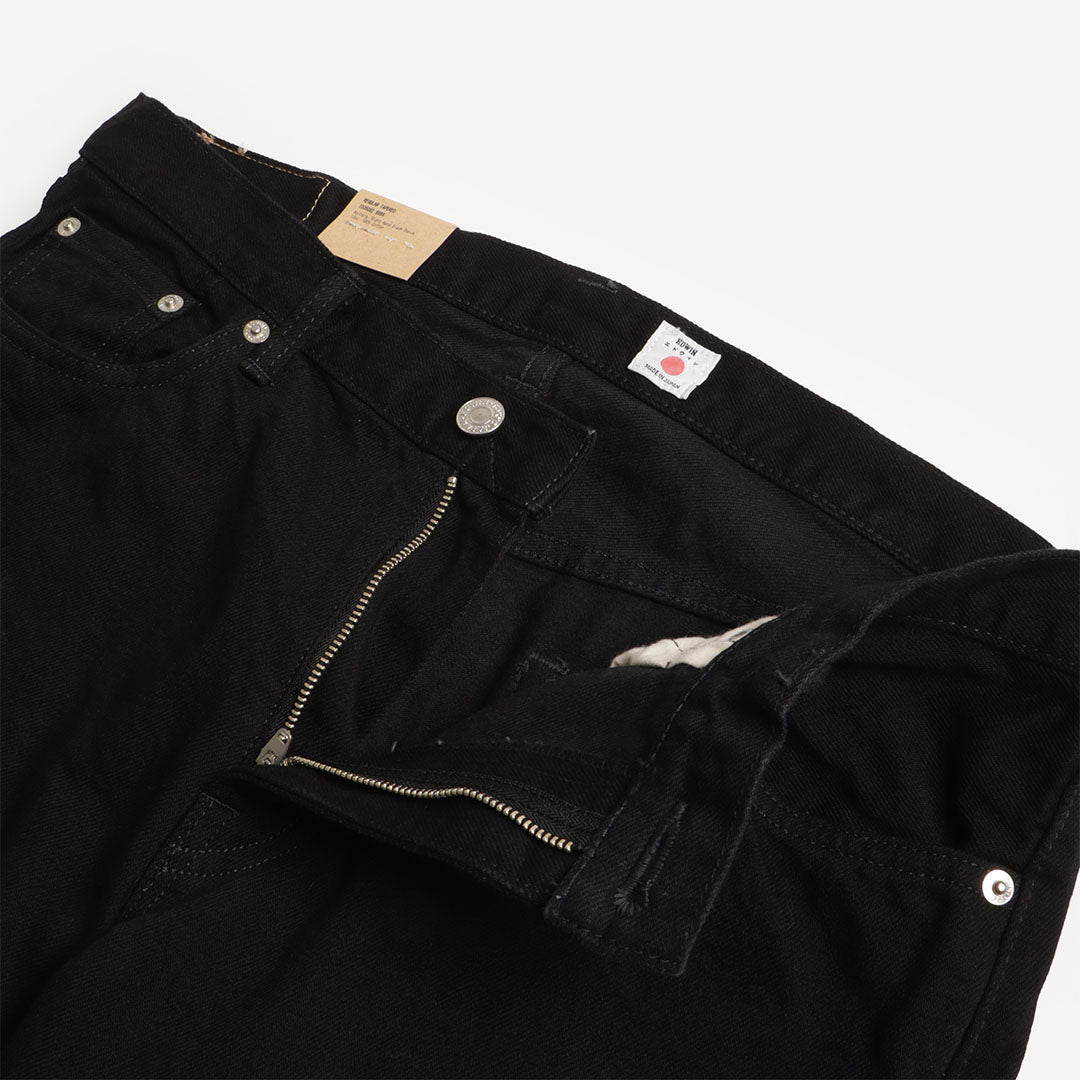 Edwin Regular Tapered Kaihara 13oz Right Hand Black Denim Jeans, Unwashed, Detail Shot 2
