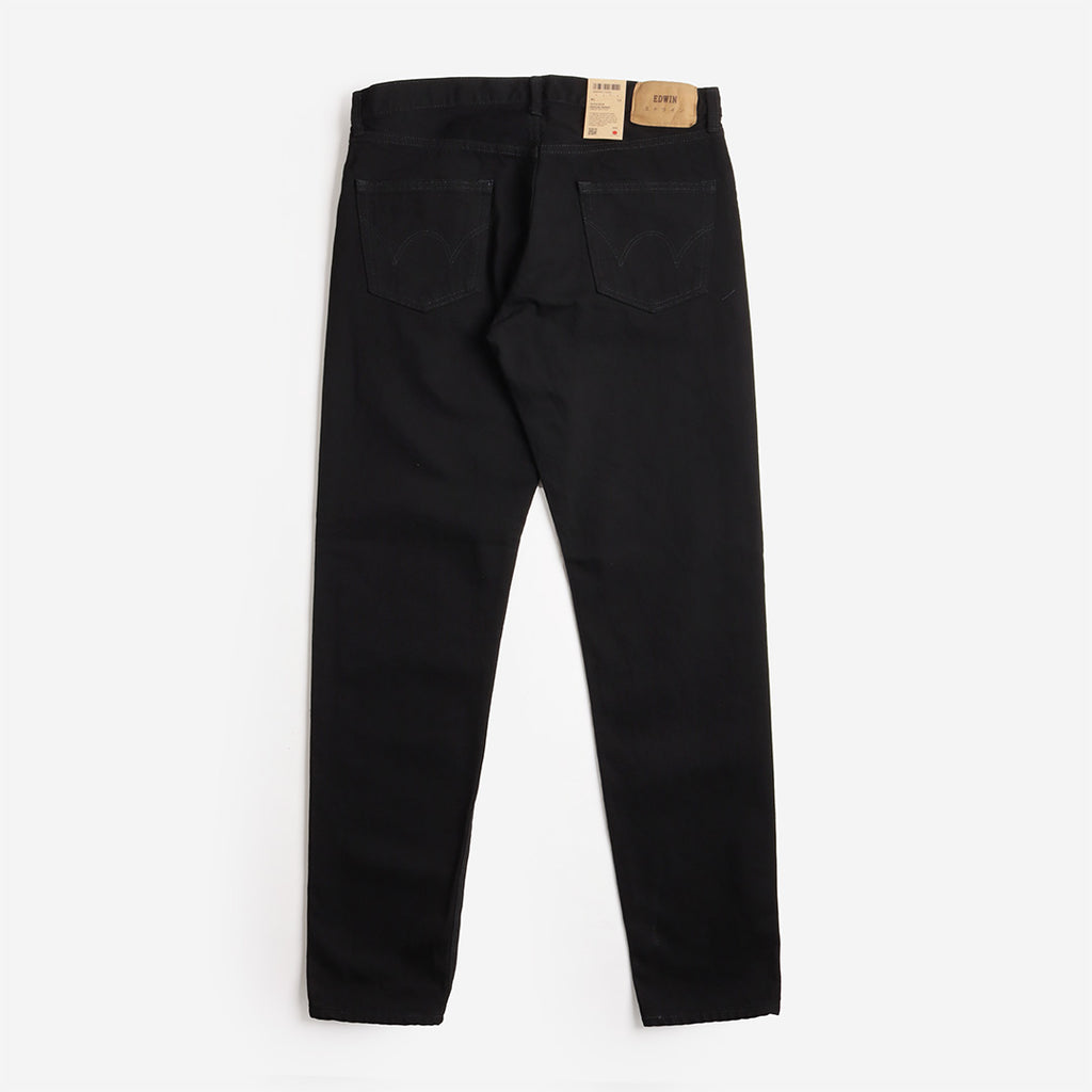Edwin Regular Tapered Kaihara 13oz Right Hand Black Denim Jeans, Unwashed, Detail Shot 3